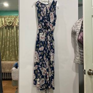 Floral jumpsuit with ribbon to tie around waist